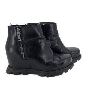 Sorel Black Leather Ankle Boots & Booties | High Wedge Heel